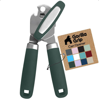 GORILLA GRIP Heavy Duty Stainless Steel Smooth Edge Manual Can Opener and Bottle Openers, US Designed, Soft Comfortable Handle, Oversized Handheld Turn Knob, Multifunctional Kitchen Tool, Black
