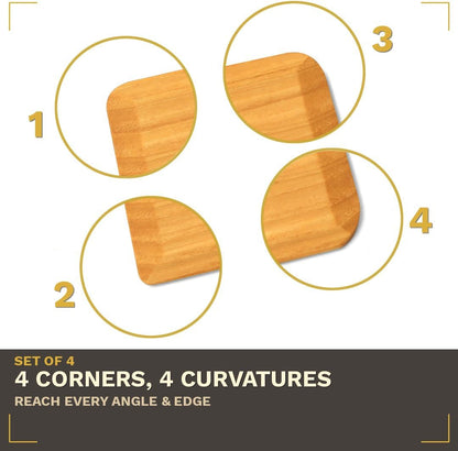 Wooden Pot Scraper Set of 4 – Wood Pan Scraper for Cast Iron, Dishes & Baking | Non-Scratch, Dish-Safe, Food-Safe | Ergonomic Kitchen Scraper Tool