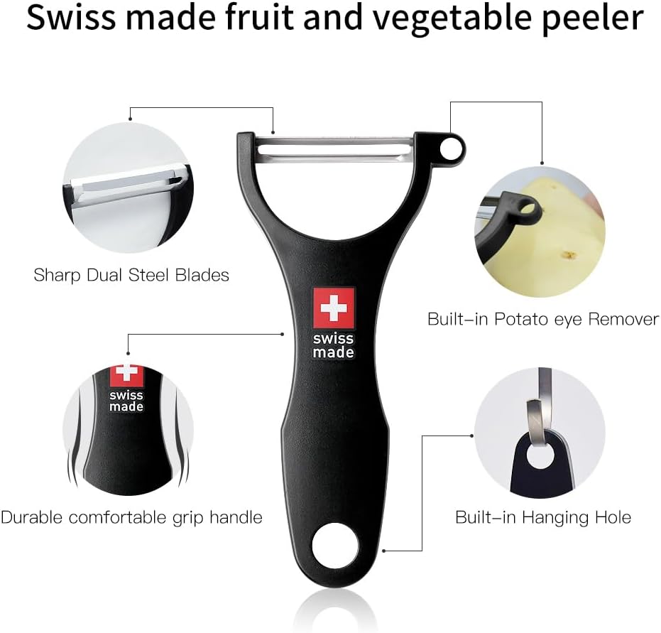 Original Swiss Made Peeler Vegetable&Fruits stainless steel blade Peeler for kitchen (BLACK-Thick skin Peeler)