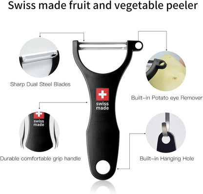 Original Swiss Made Peeler Vegetable&Fruits stainless steel blade Peeler for kitchen (BLACK-Thick skin Peeler)
