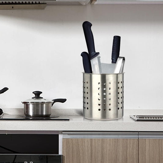 Saiveina Stainless Steel Utensil Holder Kitchen Holder Restaurant Cooking Utensil Holder for Forks Spatula, 5.3'' x 5.1" Round Utensil Organizer