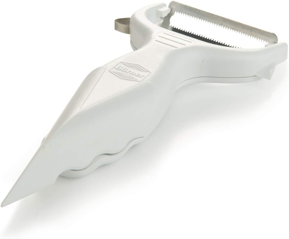 Börner Vegetable Peeler (6-in-1) • Garnishing Peeler with Grater • Multifunctional Peeler for Fruits & Vegetables • Fruit Peeler, Universal Peeler, Potato Peeler • Color: Purple