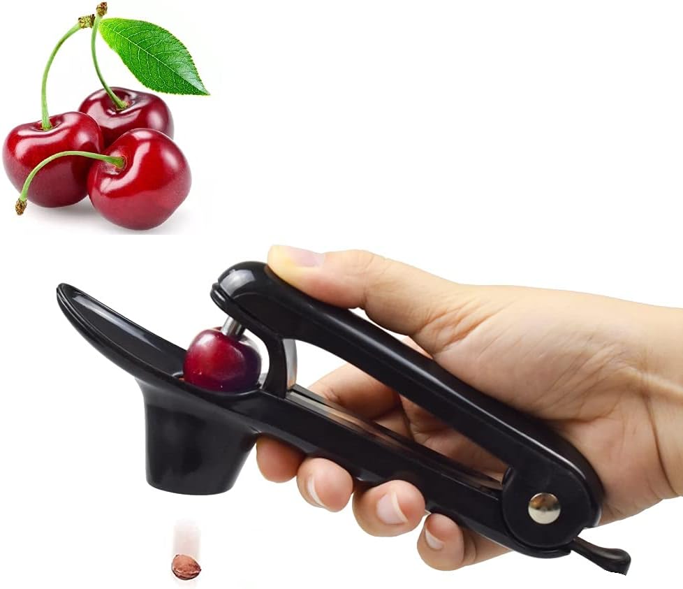 Cherry Pitter Tool, Cherry Stoner Olive Pitter Tool, Portable Kitchen Tool with Space-Saving Lock Design - Black