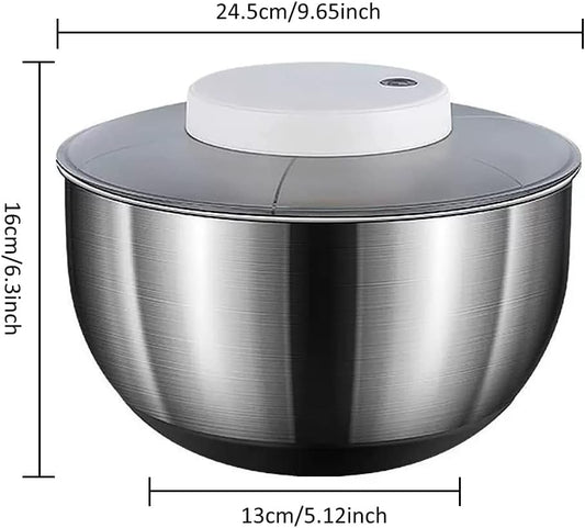 Automatic Electric Salad Spinner, 5L Type-C Rechargeable Lettuce Spinner Stainless Steel Salad Rotator Lettuce Washer and Spinner Dryer for Salad Greens, Lettuce, Fruits and Vegetables