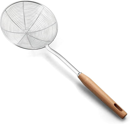 IQCWOOD Spider Strainer Skimmer with Wood Handle - 5.5 Inch Fryer Scoop for Cooking and Frying, Kitchen Utensils Pasta Strainer Spoon