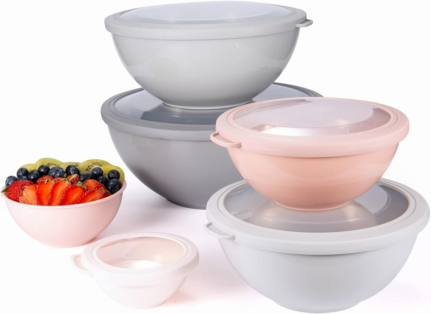 COOK WITH COLOR Mixing Bowls with Lids - 12 Piece Plastic Nesting Bowls Set includes 6 Prep Bowls and 6 Lids, Microwave Safe Mixing Bowl Set, Black Embossed - Colors B