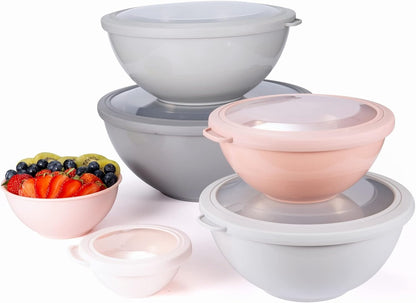 COOK WITH COLOR Mixing Bowls with Lids - 12 Piece Plastic Nesting Bowls Set includes 6 Prep Bowls and 6 Lids, Microwave Safe Mixing Bowl Set, Sage Embossed - Colors A