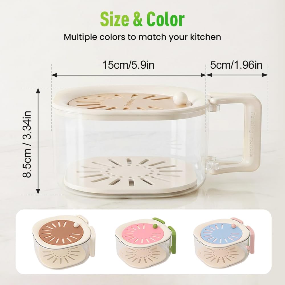 2-in-1 Draining and Preservation Basket,Multifunctional Fruit and Vegetable Washing Bowl with Handle Fruit Strainer Container and Lid for Kitchen Fridge Outdoor Picnic Camping (Brown)