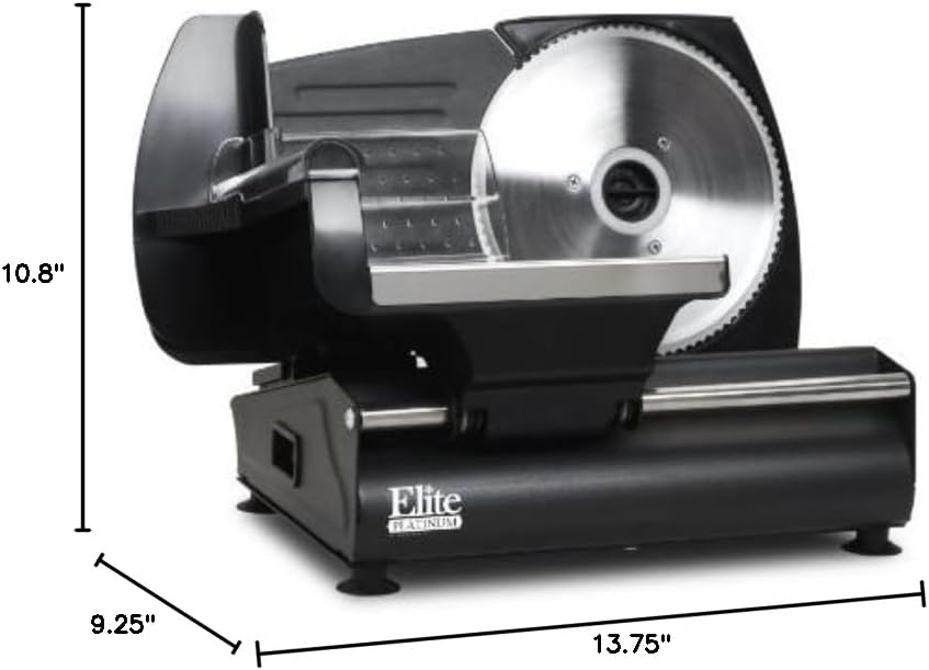 Elite Gourmet EMT-625B Ultimate Precision Electric Deli Food Meat Slicer Removable Stainless Steel Blade, Adjustable Thickness, Ideal for Cold Cuts, Hard Cheese, Vegetables & Bread, 7.5”, Black
