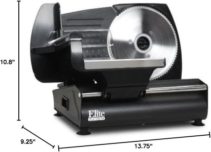 Elite Gourmet EMT-625B Ultimate Precision Electric Deli Food Meat Slicer Removable Stainless Steel Blade, Adjustable Thickness, Ideal for Cold Cuts, Hard Cheese, Vegetables & Bread, 7.5”, Black
