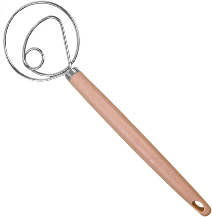 Stainless Steel Dough Whisk with Wood Handle,Premium Bread Whisk for Baking, Rust-Proof Kitchen Utensil
