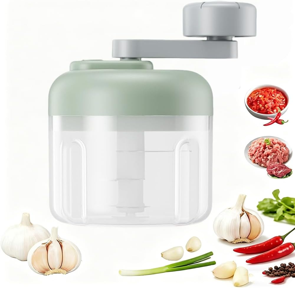 Mini Hand Crank Vegetable Chopper, Handheld Food Chopper, Garlic Chopper, Quick Manual Vegetable Processor for Onion, Garlic, Salad, Salsa, Fruit (white)