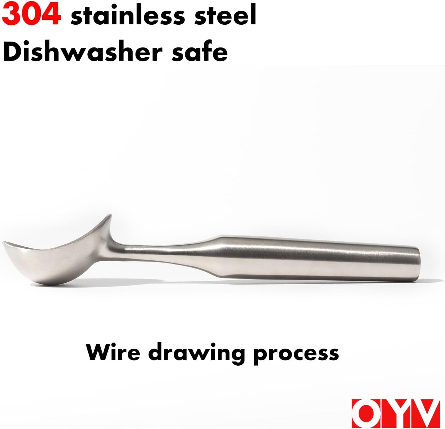 OYV Stainless Steel Ice Cream Scoop, Ergonomically Designed Handle for Comfort, Heavy Duty Ice Cream Scooper, One-Piece Design Ice Cream Scoops, Dishwasher Safe