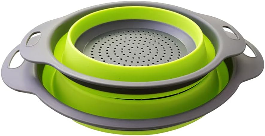 Alnicov 2PCSs Collapsible Colander,Silicone Vegetable/Fruit Flexible Strainer,Folding Strainer for Kitchen Green