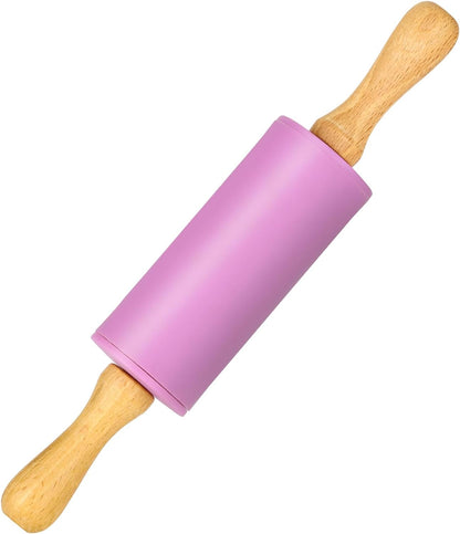 Mini Silicone Rolling Pin for Kids, Non-stick Surface Wood Handle, 9 Inch 1 Pack Blue