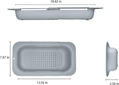 Extendable Over the Sink Colander Strainer Basket SpaceSaving Plastic Kitchen Drainer for Washing Vegetables Fruits Draining Pasta Dish Rack NonSlip Design Hanging New Home Kitchen Essentials Gray