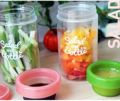 Komax Salad Bottle Set of 2, with Leak Proof Salad Sauce Dressing Case (Pink, Green)