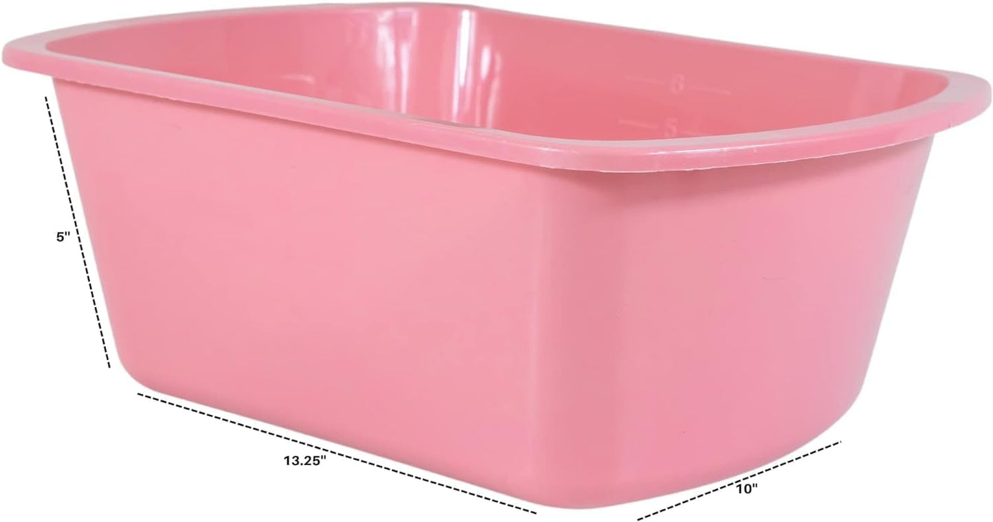 Vakly Wash Basin 7-Quart [2 Pack] Pink – Rectangular Plastic Tub with Graduated Markings, Small Portable Soaking Basin for Face Washing, Foot Bath, Laundry & Bedside Care