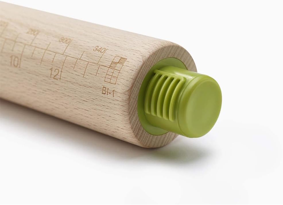 Joseph Joseph PrecisionPin - Rolling Pin with adjustable pastry thickness, Baking and dough rollers, Beech Wood, Pastel Blue