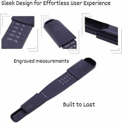 Kitchen Measurement Adjustable Double Head Plastic Measuring Spoon With Scale, Large, Black