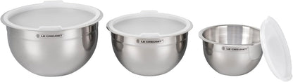 Le Creuset Set of 3 Nested Mixing Bowls w/Nonslip Silicone Base & Plastic Air Tight Lids