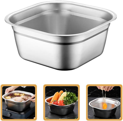 Multifunctional Square Vegetable Washing Basin 9.84 Inch Large Capacity Stainless Steel Kitchen Sink Tub for Food Prep and Cleaning