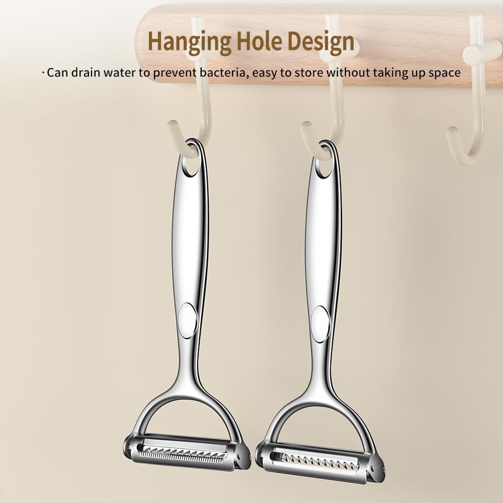 2 in 1 Ultra Sharp Julienne Peeler Vegetable Peeler for Kitchen with Clean Brush, Potato Peeler Y Peelers for Potatoes, Carrots, Fruits, Veggie, 2 Pack