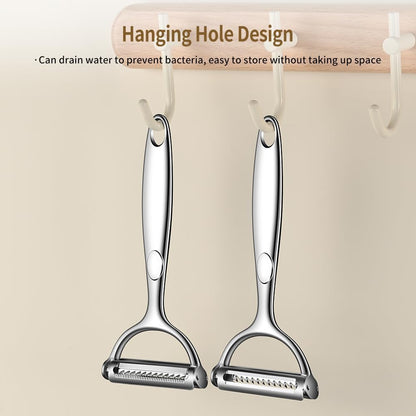 2 in 1 Ultra Sharp Julienne Peeler Vegetable Peeler for Kitchen with Clean Brush, Potato Peeler Y Peelers for Potatoes, Carrots, Fruits, Veggie, 2 Pack