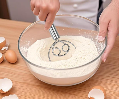2 Pack Stainless Steel Dough Whisks for Baking, Hand Mixer for Bread, Pizza, Pastry - Ergonomic Design for Easy Kneading & Blending