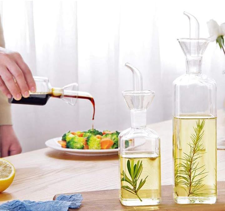 Olive Oil Pourer Olive Oil Vinegar Cooking Wine cotainer Salad Dressing Glass, Oil Bottle Vinaigrette Dispenser Drizzle Cruet 17oz Glass Oil Bottle for Kitchen