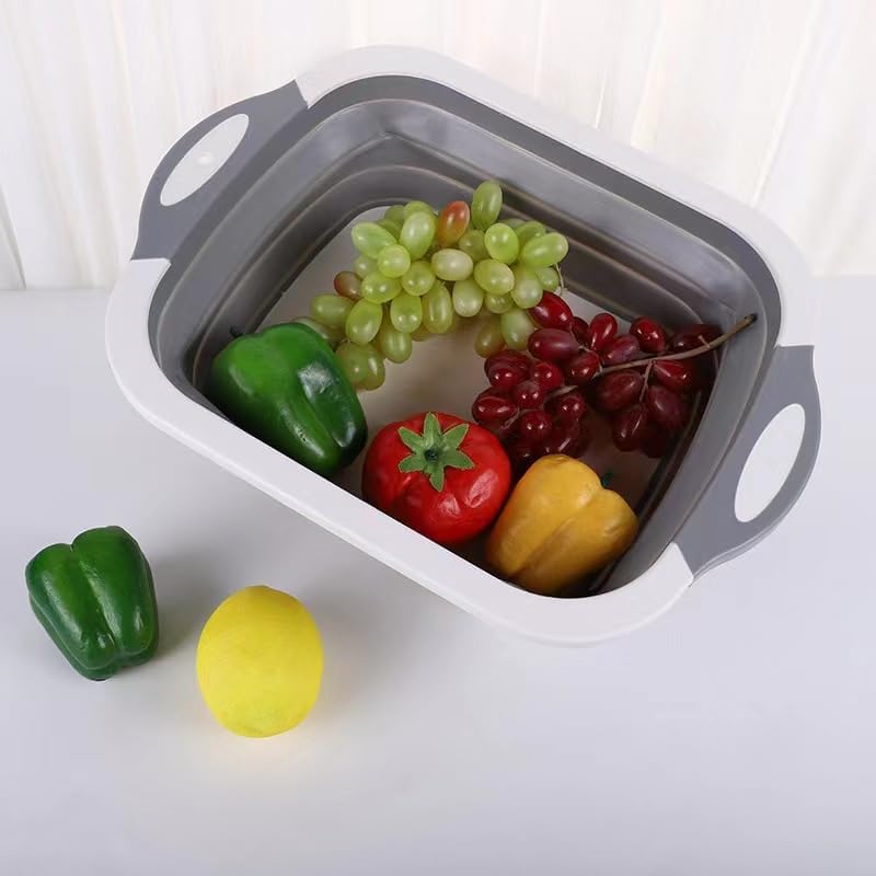 Collapsible Cutting Board & Wash Basin – 3-in-1 Foldable Kitchen Sink with Drain Plug – Portable Dish Tub for Kitchen & Camping