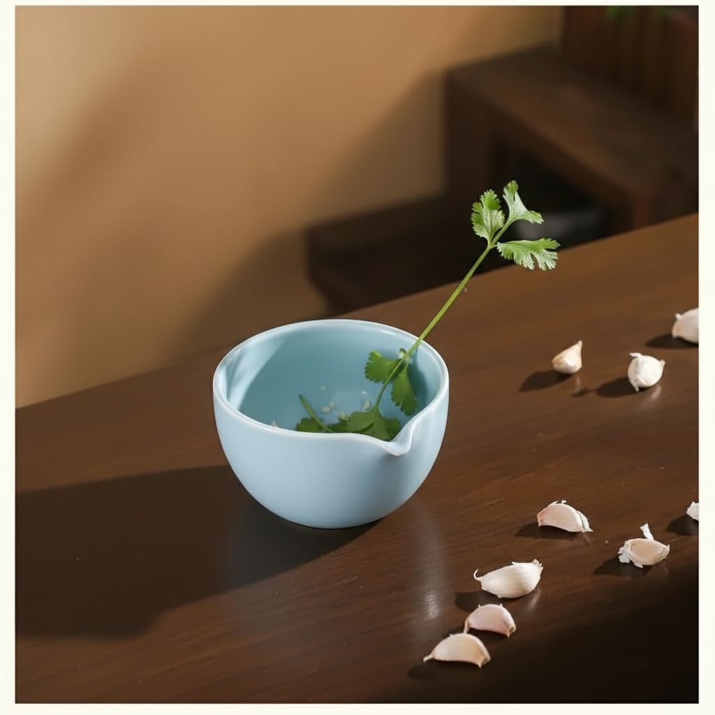 Lacfinsien Herb Stripper Bowl and Garlic-Onion-Ginger Grater, Pottery Herb Stripper, Food Prep & Dip Bowl