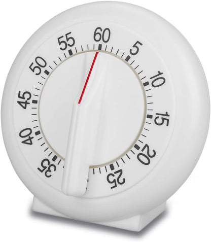 Kitchen Timer Manual, 60 Minutes Round Shape Timer Cooking Ring Mechanical Counter Alarm Clock Wind Up Timers Home Egg Baking Steaming Visual Countdown Teacher Exercising Meeting White
