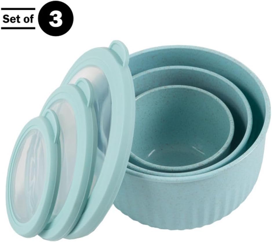 Set of 3 Bowls with Lids - Microwave, Freezer, and Fridge Safe Nesting Mixing Bowls - Eco-Conscious Kitchen Essentials by Classic Cuisine (Beige), S, M, L