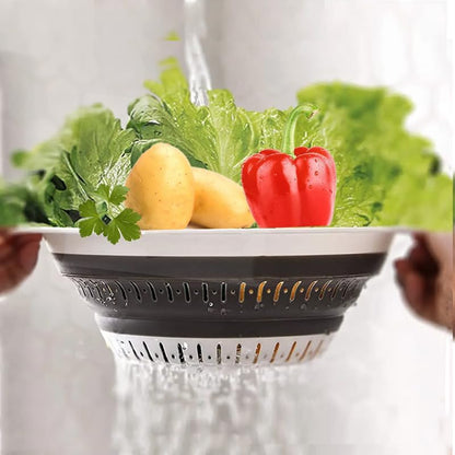 Collapsible Colander Set, Square Round Triangles Silicone Kitchen Strainer Perfect for Draining Pasta Vegetable fruit 2 PCS (10.8"L x 8.6"W x 2"H, Blue & Gray)