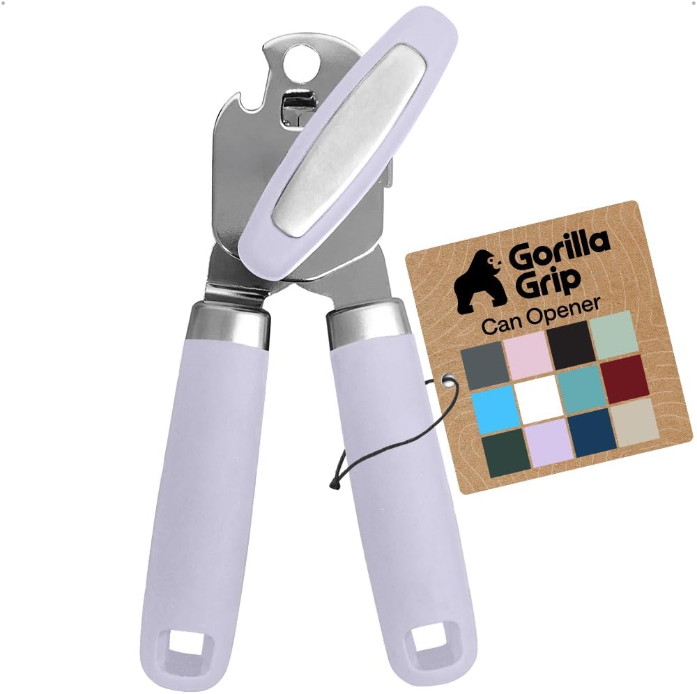 GORILLA GRIP Heavy Duty Stainless Steel Smooth Edge Manual Can Opener and Bottle Openers, US Designed, Soft Comfortable Handle, Oversized Handheld Turn Knob, Multifunctional Kitchen Tool, Black