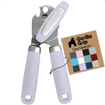 GORILLA GRIP Heavy Duty Stainless Steel Smooth Edge Manual Can Opener and Bottle Openers, US Designed, Soft Comfortable Handle, Oversized Handheld Turn Knob, Multifunctional Kitchen Tool, Black