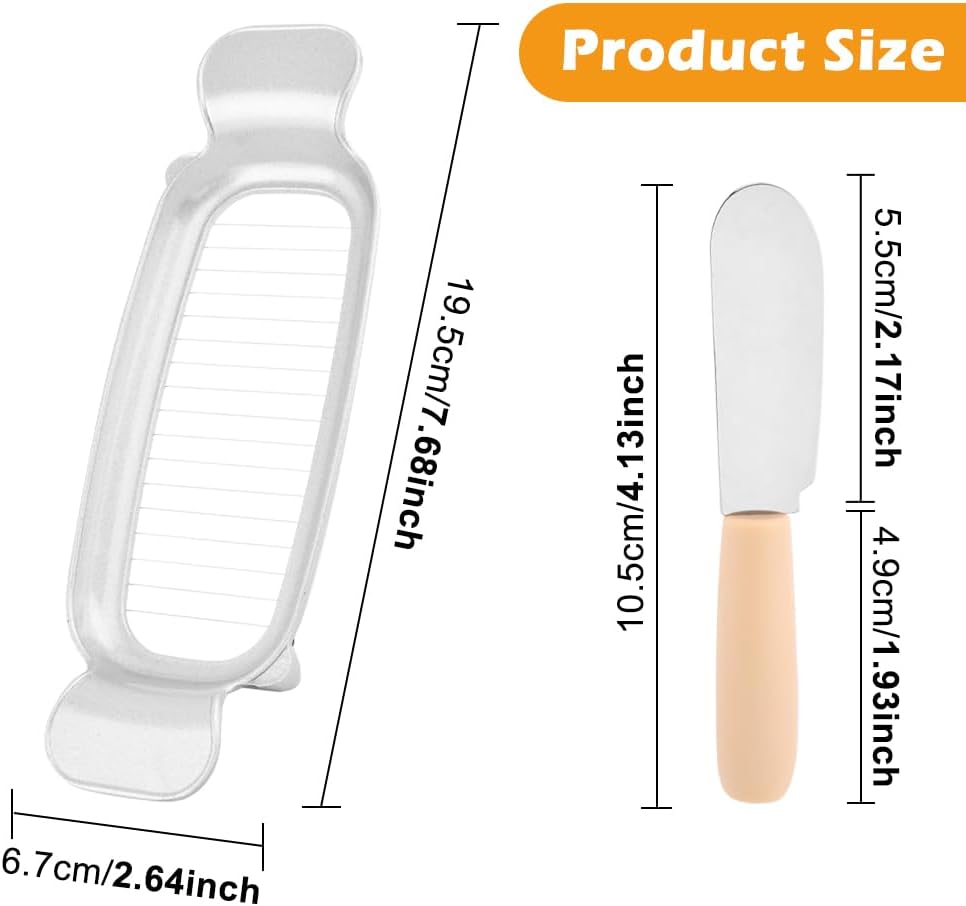 2 Pcs Butter Slicer Cutter, Aluminum Alloy Multipurpose Cheese Slicer with 2pcs Cheese Spreader, Handheld Butter Cutter Single Stick Makes Cutting Cheese, Butter, Eggs Into Average