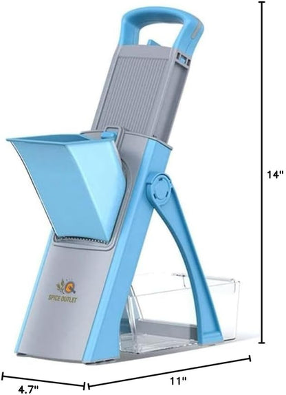 New Upgrade Safe Mandoline Slicer Plus, Biger Size, Adjustable Vegetable Food Chopper Potato Fries Cutter, Detachable Blade, Kitchen Chopping Artifact with Container. Blue