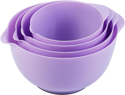 BoxedHome Nesting Plastic Mixing Bowl Set, 4 Piece Mixing Bowl Set with Pour Spouts, Size 1.7, 2.5, 3.5 and 4.5qt, for Prepping, Mixing, Baking, Cooking(2023 New Version, Pink)