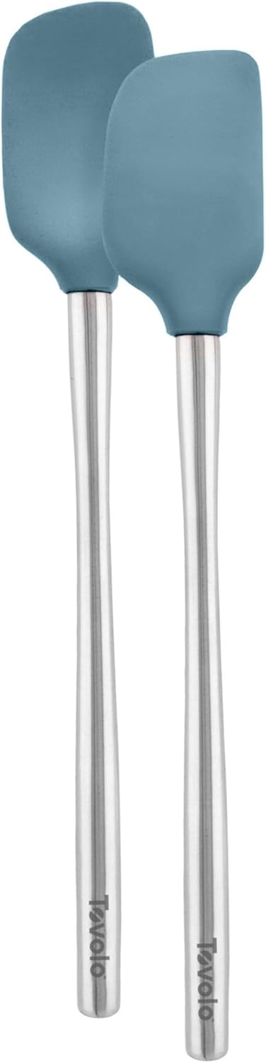 Tovolo Flex Core Silicone Spatula Spoonula Set of 2 for Non Stick Cast Iron Cooking & Baking, Dishwasher Safe Heat Resistant BPA Free Long Stainless Steel Handle Kitchen Utensil, Charcoal Gray