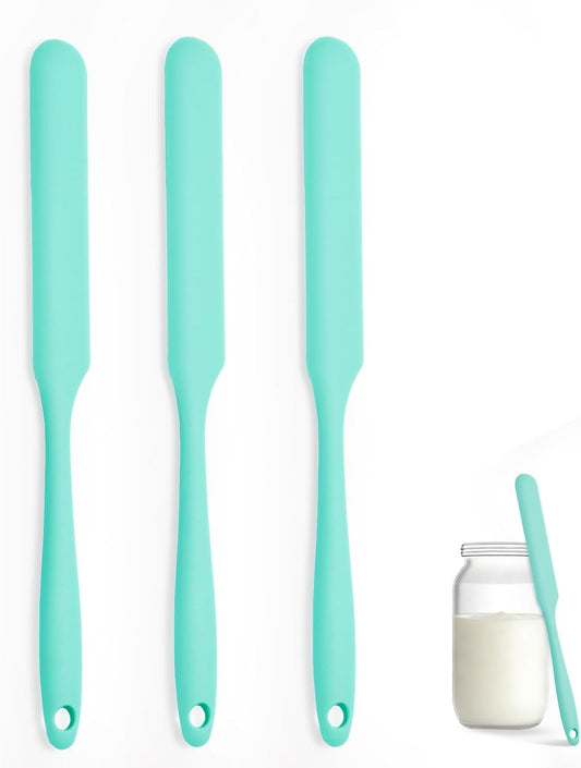 Silicone Jar Spatula Set of 3, Long Handle Skinny Spatula and Spurtle for Sourdough Starter, Flexible Jar Scraper for Peanut Butter, Jam, Icing, Cream with No Batter Left Behind (3)