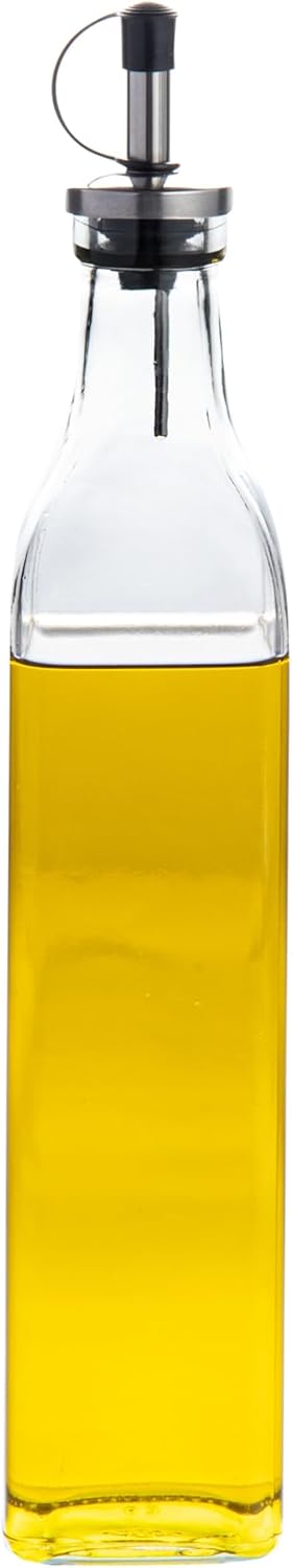 Restaurantware RW Base 16.9 Ounce Olive Oil Dispenser 1 Kitchen Oil Dispenser Bottle - With Stainless Steel Pourer Non-Leaking Black Glass Olive Oil Pourer For Cooking Or Salad Dressings