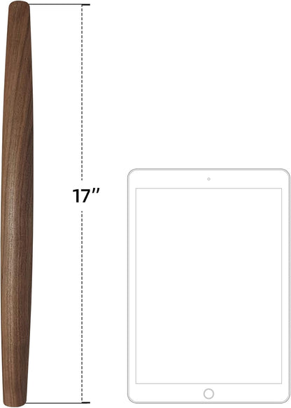 French Rolling Pin (17 Inches) –WoodenRoll Pin for Fondant, Pie Crust, Cookie, Pastry, Dough –Tapered Design & Smooth Construction - Essential Kitchen Utensil