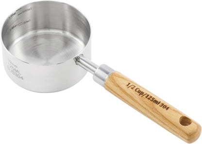 Stainless Steel Pet Food Scoop – Measuring Cup for Dogs & Cats, 304 Stainless Steel, with Precision Scale Markings (1/2Cup(125ml))
