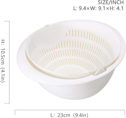 Double Layer Swivel Drainer 2 in 1 Bowl Strainer Combo - Kitchen Colander Fruit Wash Strainer for Cleaning Veggies, Noodles (Beige)