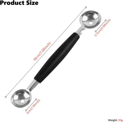 2Pcs Double-Sided Fruit Melon Baller Spoon 2 in 1 Stainless Steel Melon Ballers Melon Scoop for Watermelon Ice Cream Kitchen Utensils