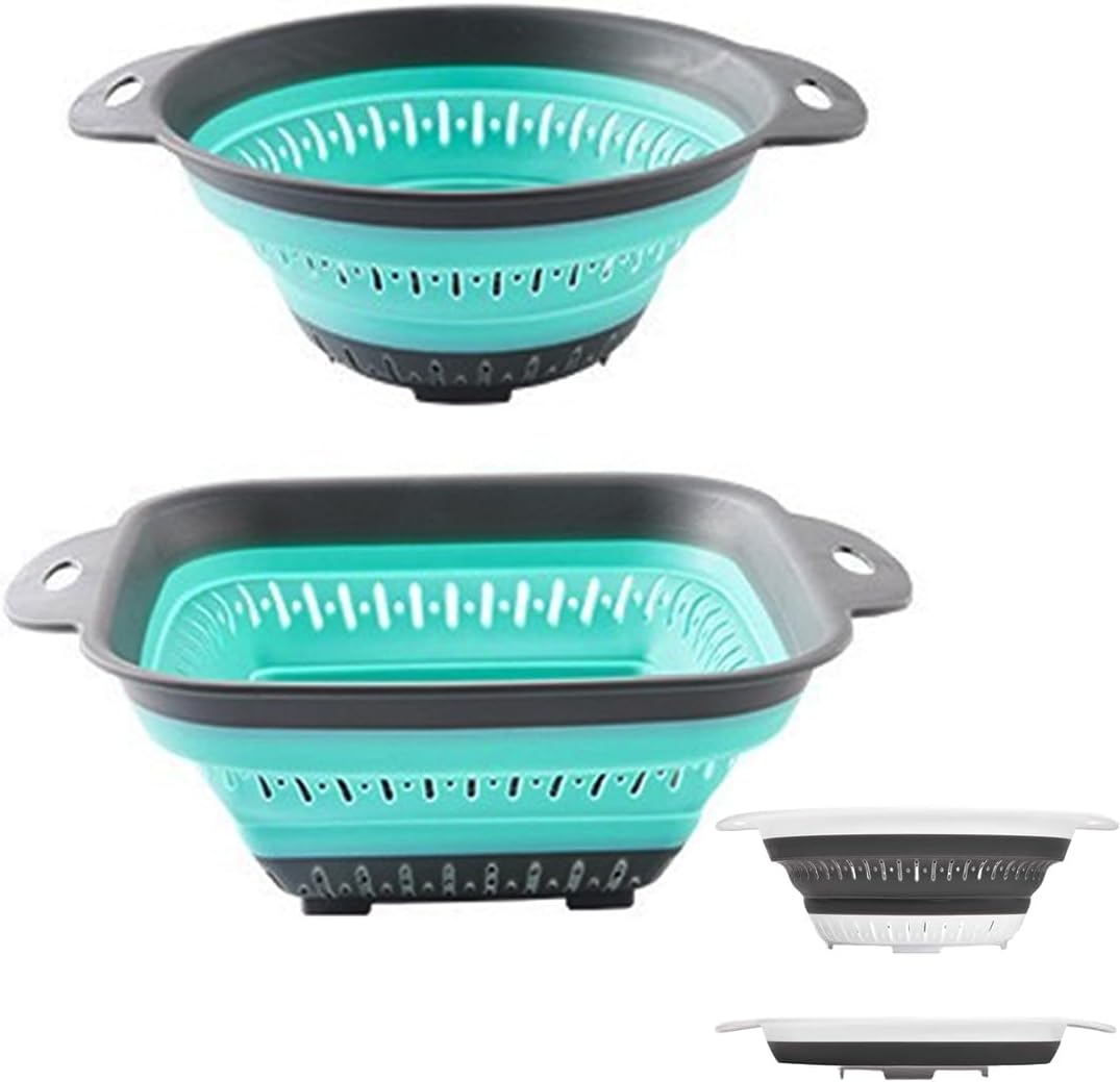 Collapsible Colander and Strainer,Silicone Strainer Colanders & Food Strainers,for Vegetable and Fruit, Kitchen Essentials (2, Blue, 1.3L+2.5L)