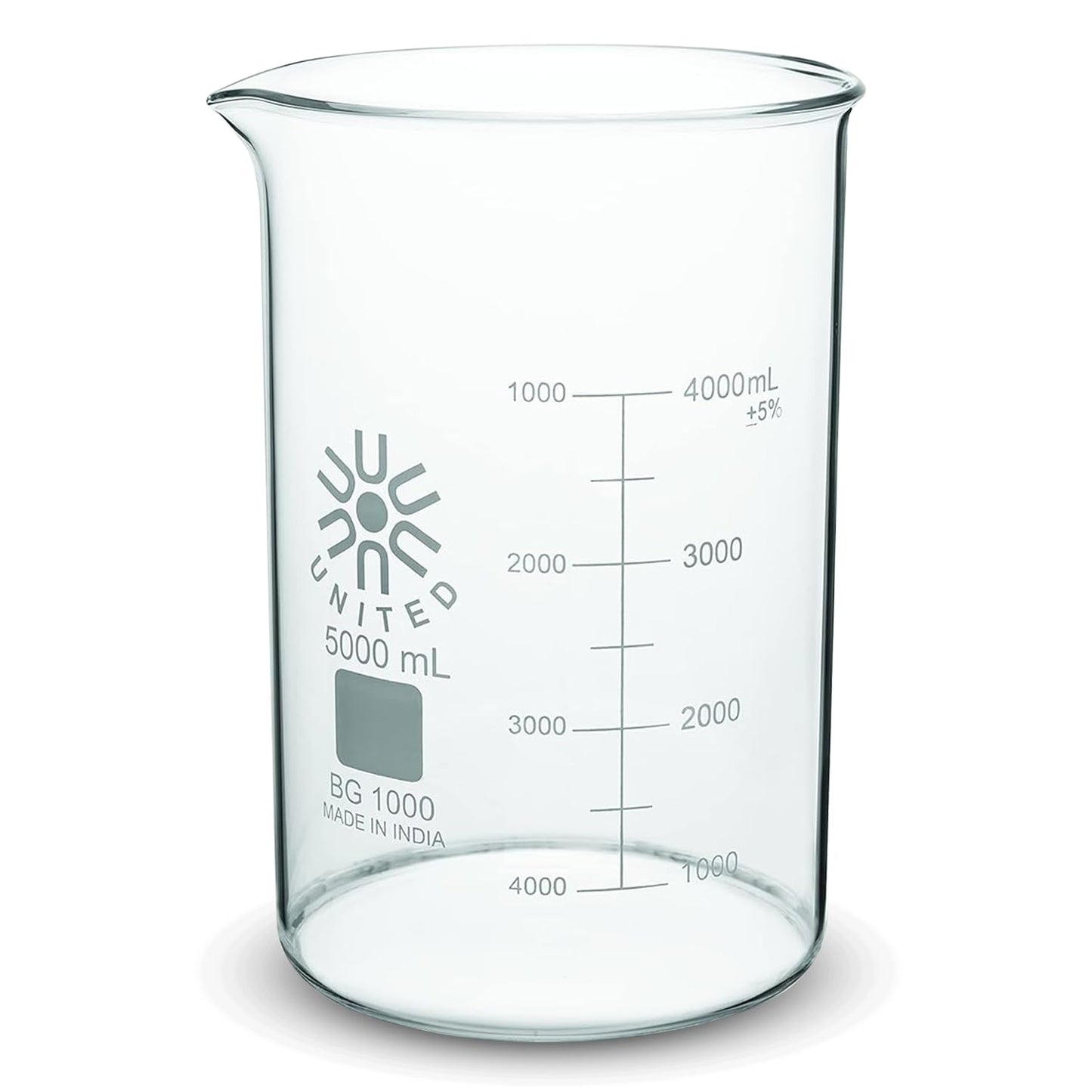 United Scientific™ Chemistry Glassware Measuring Beaker, 1000mL Low Form Griffin, 3.3 Borosilicate Laboratory Glassware, Double Scale Graduated, Autoclavable, ASTM-E960 Compliant, 1 Each