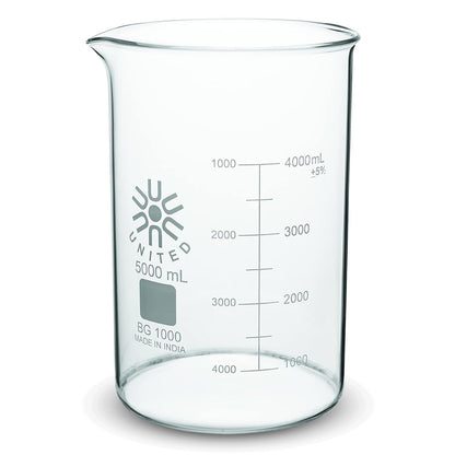 United Scientific™ Chemistry Glassware Measuring Beaker, 1000mL Low Form Griffin, 3.3 Borosilicate Laboratory Glassware, Double Scale Graduated, Autoclavable, ASTM-E960 Compliant, 1 Each